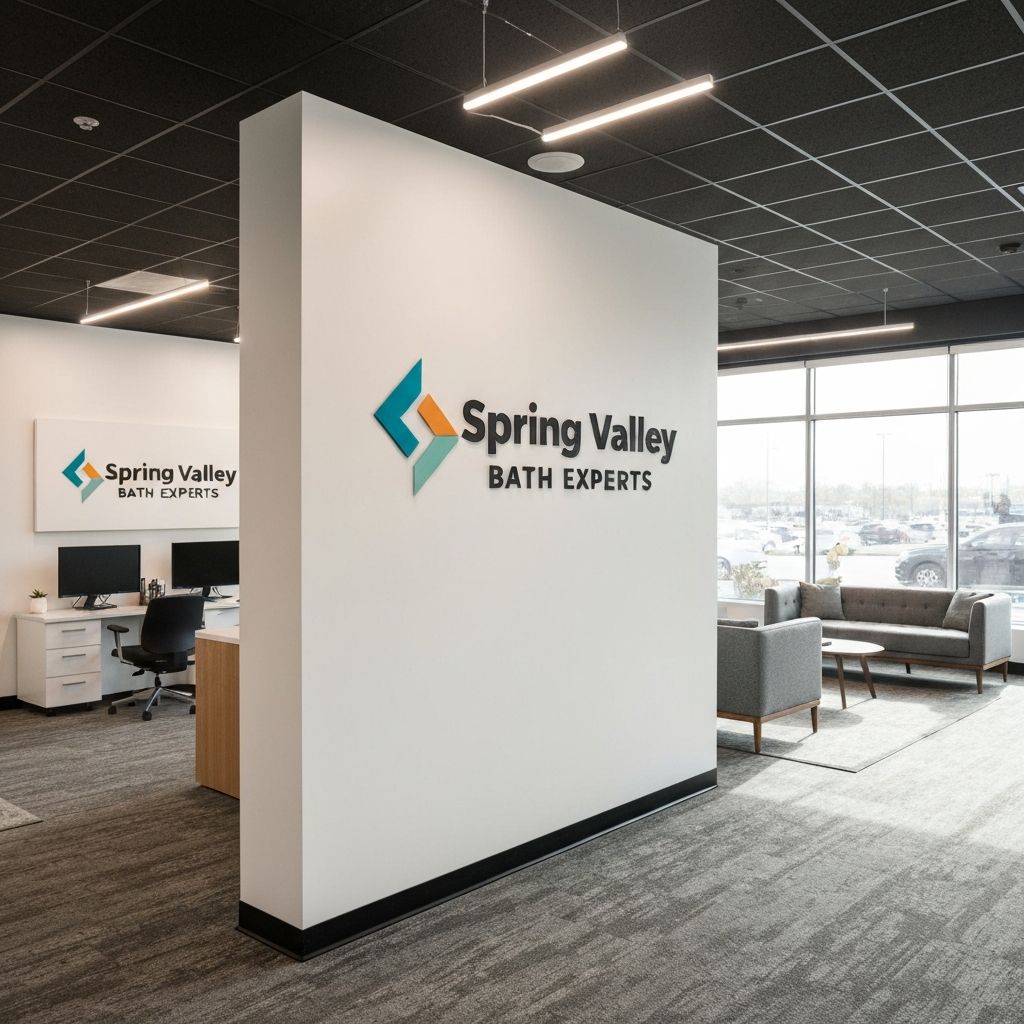 Spring Valley Bath Experts office interior with company logo on wall